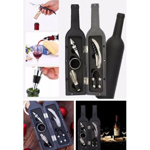 5 Parça Çelik Şişe Açacağı Seti Dekoratif Kılıf ile Şık Hediye Seti , Wine Opener Gift Set