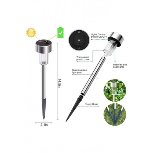 10'li Metal Gövdeli Beyaz Ledli Solar Güneş Enerjili Bahçe Lambası 30 cm Saplama