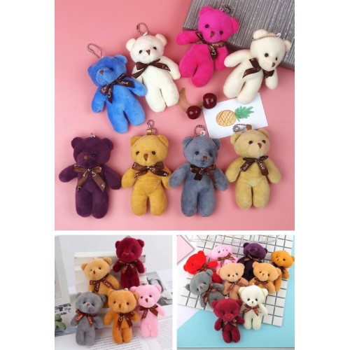 12 Adet Peluş Ayıcık Set Mini Yumoş Çanta Süsü Aksesuarı Anahtarlık Karışık Renk 11 cm