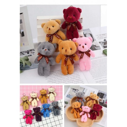 12 Adet Peluş Ayıcık Set Mini Yumoş Çanta Süsü Aksesuarı Anahtarlık Karışık Renk 11 cm