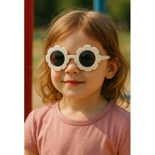 Kids Güneş Gözlüğü Beyaz Papatya Çerçeve UV 400 Korumalı CE Belgeli Güneş Gözlüğü Unisex