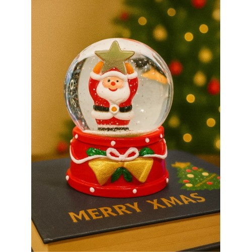 2026 Yılbaşı Temalı LED Işıklı Yıldız Tutan Noel Baba Kar Küresi 9 cm Orta Boy Yeni Yıl Süsü - 48