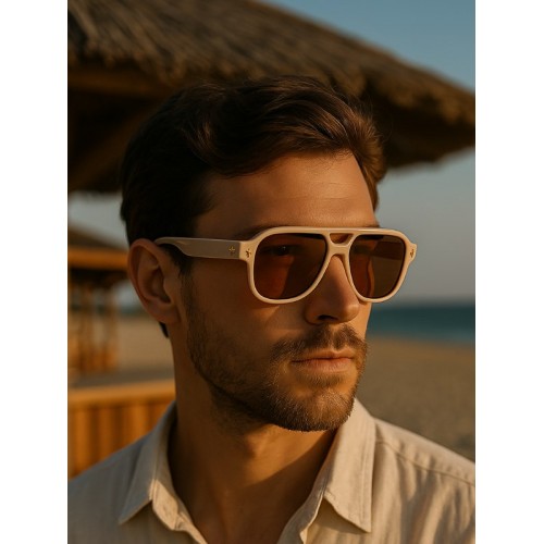 Marco Unisex Krem Çerçeveli Erkek Güneş Gözlüğü – UV400 Korumalı, Retro Stil