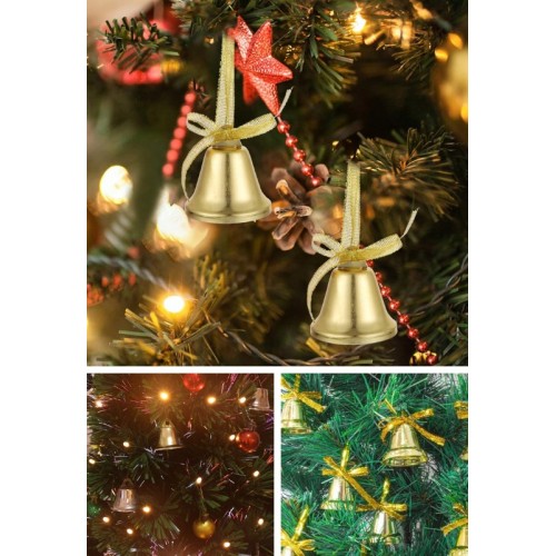 6 Adet Mini Çan Süs Yılbaşı Çam Ağacı Süsü 4 cm Altın Sarısı Kurdeleli Zil Gold Yılbaşı Çam Ağacı 