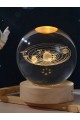 3D Güneş Sistemi Kristal Gün Işığı Led Gece Lambası – USB'li Ahşap Standlı LED Masa - Gece Lambası