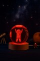 3D Astronot Küre Kristal Led Gece Lambası – USB'li Ahşap Standlı LED Masa - Gece Lambası RGB Led