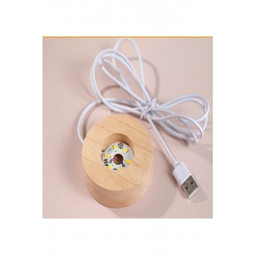 3D Astronot Küre Kristal Led Gece Lambası – USB'li Ahşap Standlı LED Masa - Gece Lambası RGB Led