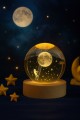 3D Ay Merdiveni Temalı Kristal Küre Gün Işığı Led Gece Lambası – USB'li Ahşap Standlı LED Lamba