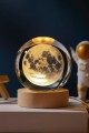 3D Ay Küre Kristal Gün Işığı Led Gece Lambası – USB'li Ahşap Standlı LED Masa Lambası & Gece Lambası