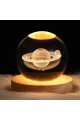 3D Satürn Kristal Küre Lamba – USB li Gün Işığı LED Işıklı Ahşap Standlı Dekoratif Masa Lambası