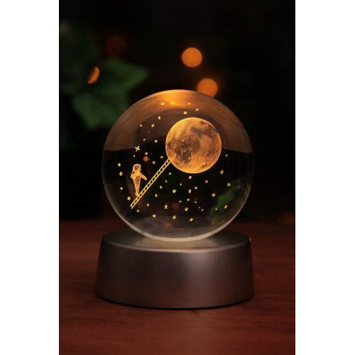3D Ay Merdiveni Temalı Kristal Küre Led  Gece Lambası – RGB Led Pilli Lamba