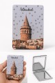 İstanbul Galata Kulesi Temalı Simli Büyüteçli Pratik Mini Cep Çanta Makyaj Aynası 