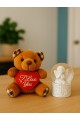 Sevimli Mini Peluş Ayıcık ve Mini Melek Kar Küresi Set Kahverengi