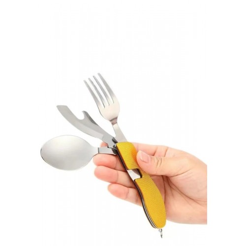  Katlanabilir Sofra Bıçak Kaşık Çatal 4in1 Yemek Kaşığı Paslanmaz Çelik Şişe Açacağı Taşınabilir Sof