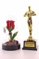 Yılın En İyi Sevgilisi Oscar Ödülü ve Led Işıklı Fanus Gül Seti