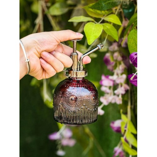 Vintage Cam Bitki Sulama Spreyi – Dekoratif Püskürtme Kolonya Şişesi 200 ml Kırmızı