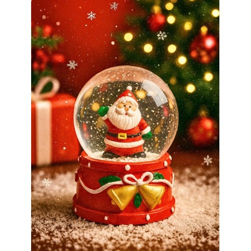 LED Işıklı 2026 Yılbaşı Kar Küresi – 9 cm Orta Boy Noel Baba Figürlü Dekoratif Süs 48