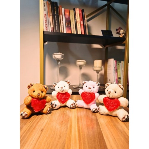 4 Adet Sevimli Mini Peluş Ayıcık - Kalpli 'I Love You' Mesajlı 11x9 cm 