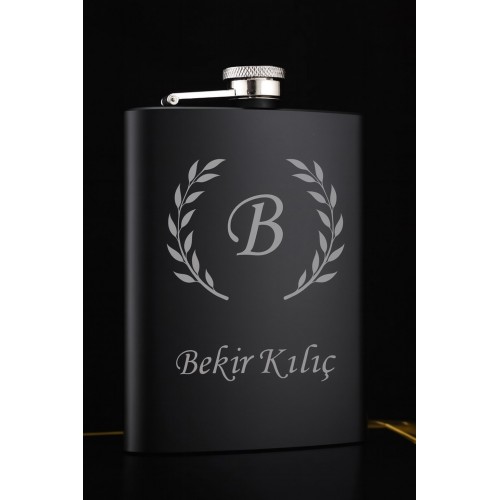 Kişiye Özel  9 Oz Siyah Paslanmaz Çelik Cep Matarası 266 Ml İçecek Cep Matarası