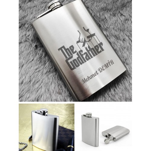 Kişiye Özel God Father 9 Oz  Çelik Cep Matarası 266 Ml İçecek Cep Matarası Babaya Hediye