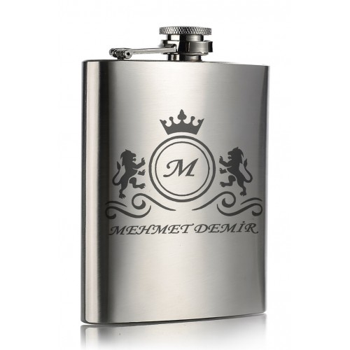 Kişiye İsme Özel Aslanlar Motifli 9 Oz Paslanmaz Çelik Cep Matarası 266 Ml İçecek Cep Matarası