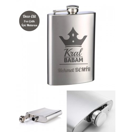 Kişiye Özel Babaya Hediye 9 Oz Çelik Cep Matarası 266 Ml İçecek Cep Matarası