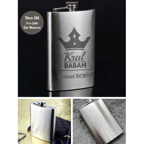 Kişiye Özel Babaya Hediye 9 Oz Çelik Cep Matarası 266 Ml İçecek Cep Matarası