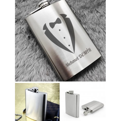 Kişiye Özel Smokin Damat Temalı 9 Oz Çelik Cep Matarası 266 Ml Sevgiliye Hediye