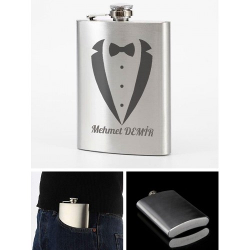 Kişiye Özel Smokin Damat Temalı 9 Oz Çelik Cep Matarası 266 Ml Sevgiliye Hediye
