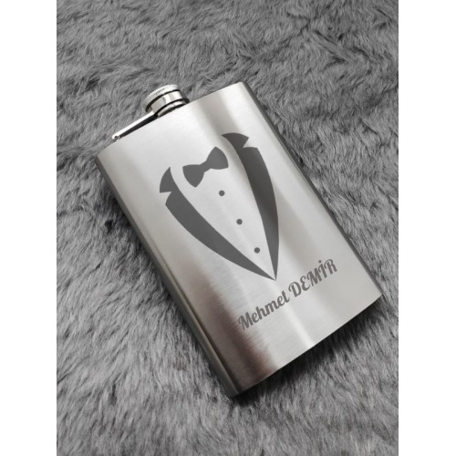 Kişiye Özel Smokin Damat Temalı 9 Oz Çelik Cep Matarası 266 Ml Sevgiliye Hediye