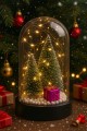 2026 Yeni Yıl Hediye Led Işıklı Fanus İçinde 2 Çam Ağacı ve Hediye Temalı Noel Yılbaşı Gece Lambası