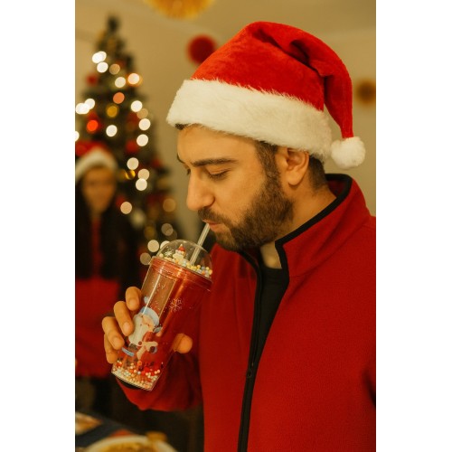 Noel Baba & Yeni Yıl 2026  Temalı Pipetli Suluk  450 ML Çift Katman Mika Su Şişesi 2768-A