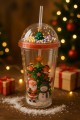 Noel Baba & Yılbaşı Temalı Pipetli Suluk  450 ML Çift Katman Mika Su Şişesi 2768