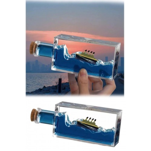 Dekoratif Şişe İçinde Batmayan Gemi  Titanic ve Buzdağı Maketi - Sevgiliye Hediye Ofis & Ev Aksesuar