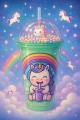 Unicorn Temalı Suluk Pipetli Buzlu Cam Görünümlü 450 ML Çift Katman Mika Su Şişesi 2646 Yeşil
