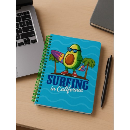 Surfing in California Temalı Spiralli Çizgili Defter – 80 Yaprak, 160 Sayfa (18 x 24 cm)