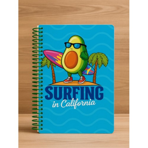 Surfing in California Temalı Spiralli Çizgili Defter – 80 Yaprak, 160 Sayfa (18 x 24 cm)