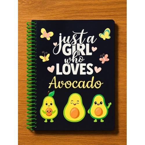 Just A Girl Who Loves Avocado Tasarımlı Spiralli Çizgili Defter – 80 Yaprak, 160 Sayfa (18 x 24 cm)