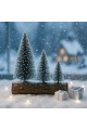 3’lü Mini Kar Efektli Yılbaşı Noel Ağaç Seti – Ahşap Kütük Üzeri Dekoratif Mini Çam Ağaçları 