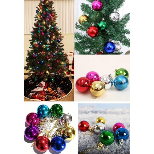 12’lİ Yılbaşı Çam Ağacı Süsü Renkli – 3 cm Parlak Karışık Renk Top Süsler Noel Çam Ağacı Süsü