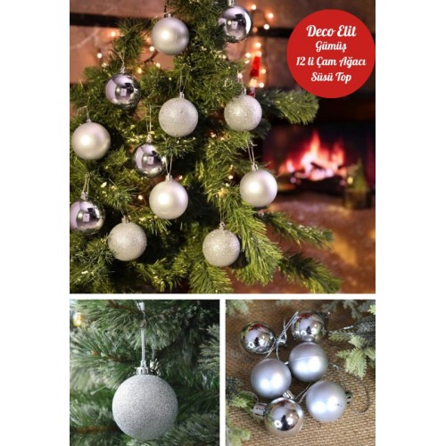 12’li Yılbaşı Çam Ağacı Süsü Gümüş – 4 cm Parlak & Simli Karışık Top Süsler Noel Çam Ağacı Süsü