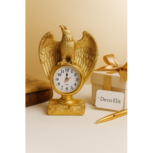 Kartal Figürlü Gold Masa Saati – 21x13 cm, Premium Koleksiyon Dekor  Ev Ofis Hediyesi