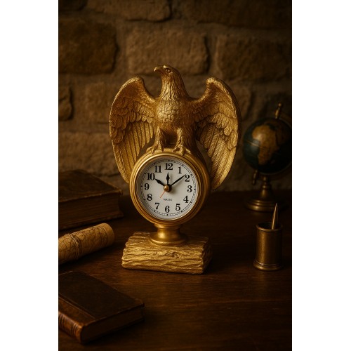 Kartal Figürlü Gold Masa Saati – 21x13 cm, Premium Koleksiyon Dekor  Ev Ofis Hediyesi