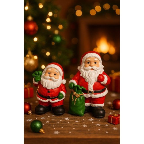 Noel Baba Biblo Seti 2’li – 9 cm & 11 cm – Premium Yılbaşı Dekor Koleksiyonluk Hediye