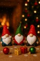 3 lü Set Noel Cüceleri El Boyama Biblo 13 Cm – Premium Yılbaşı Dekor Koleksiyonluk Hediye