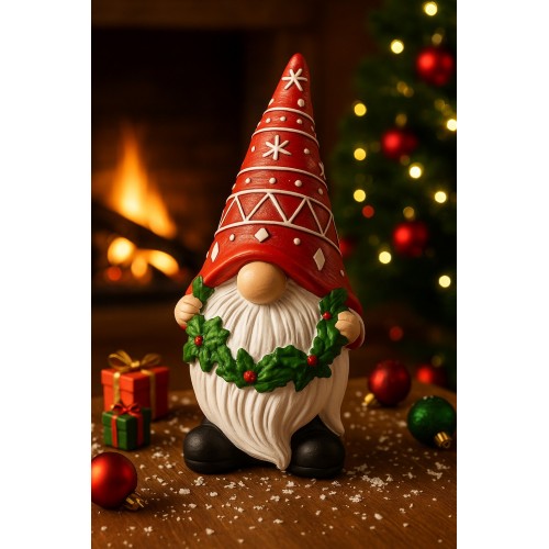 2026 Yılbaşı Noel Cücesi El Boyama Biblo 21 Cm Büyük Boy – Premium Yılbaşı Koleksiyonluk Hediye