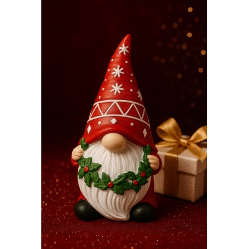 2026 Yılbaşı Noel Cücesi El Boyama Biblo 21 Cm Büyük Boy – Premium Yılbaşı Koleksiyonluk Hediye