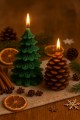 3’lü Yılbaşı Dekoratif Mum Seti – Çam Ağacı, Kozalak ve Noel Baba Şeklinde | Yeni Yıl Sofra Mumu 