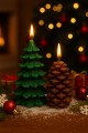 3’lü Yılbaşı Dekoratif Mum Seti – Çam Ağacı, Kozalak ve Noel Baba Şeklinde | Yeni Yıl Sofra Mumu 