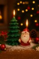 3’lü Yılbaşı Dekoratif Mum Seti – Çam Ağacı, Kozalak ve Noel Baba Şeklinde | Yeni Yıl Sofra Mumu 